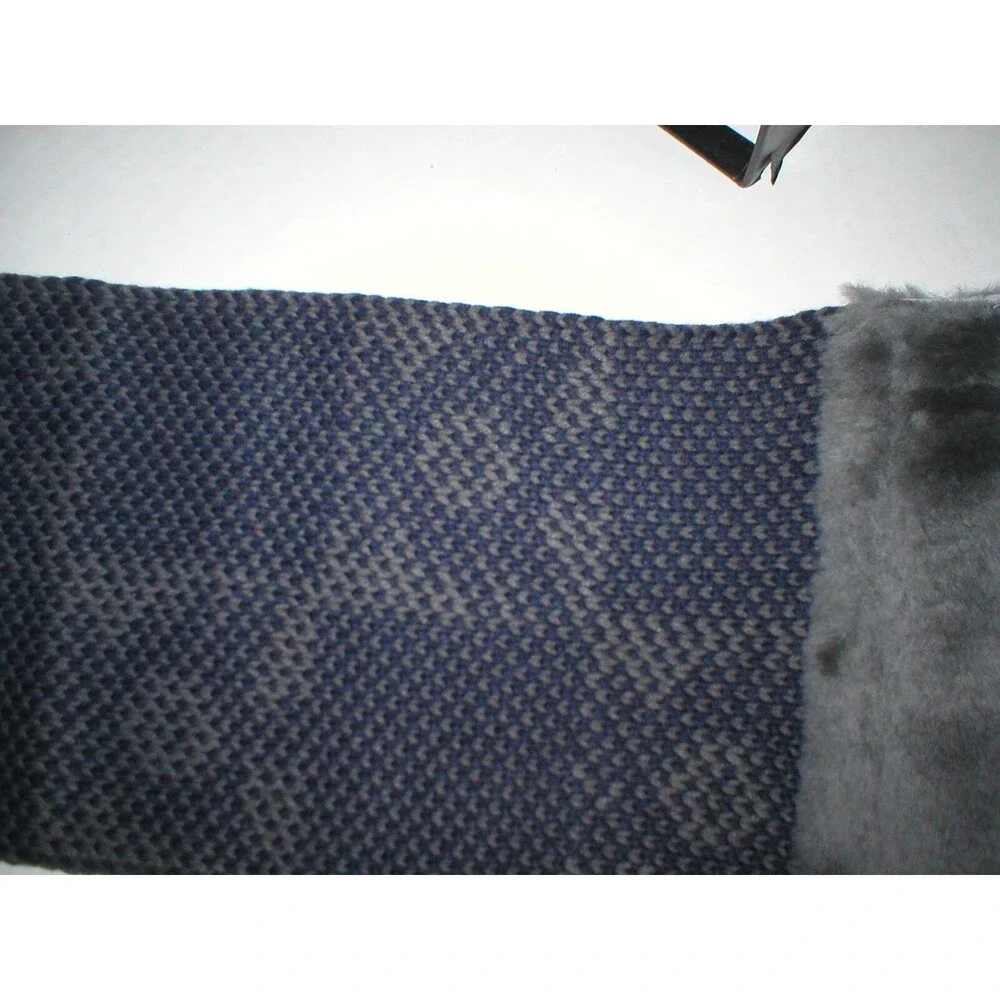 New 65 x 10 Australia Luxe Scarf Long Gray Blue Skull Dove Shearling Fur Womens - Picture 8 of 8